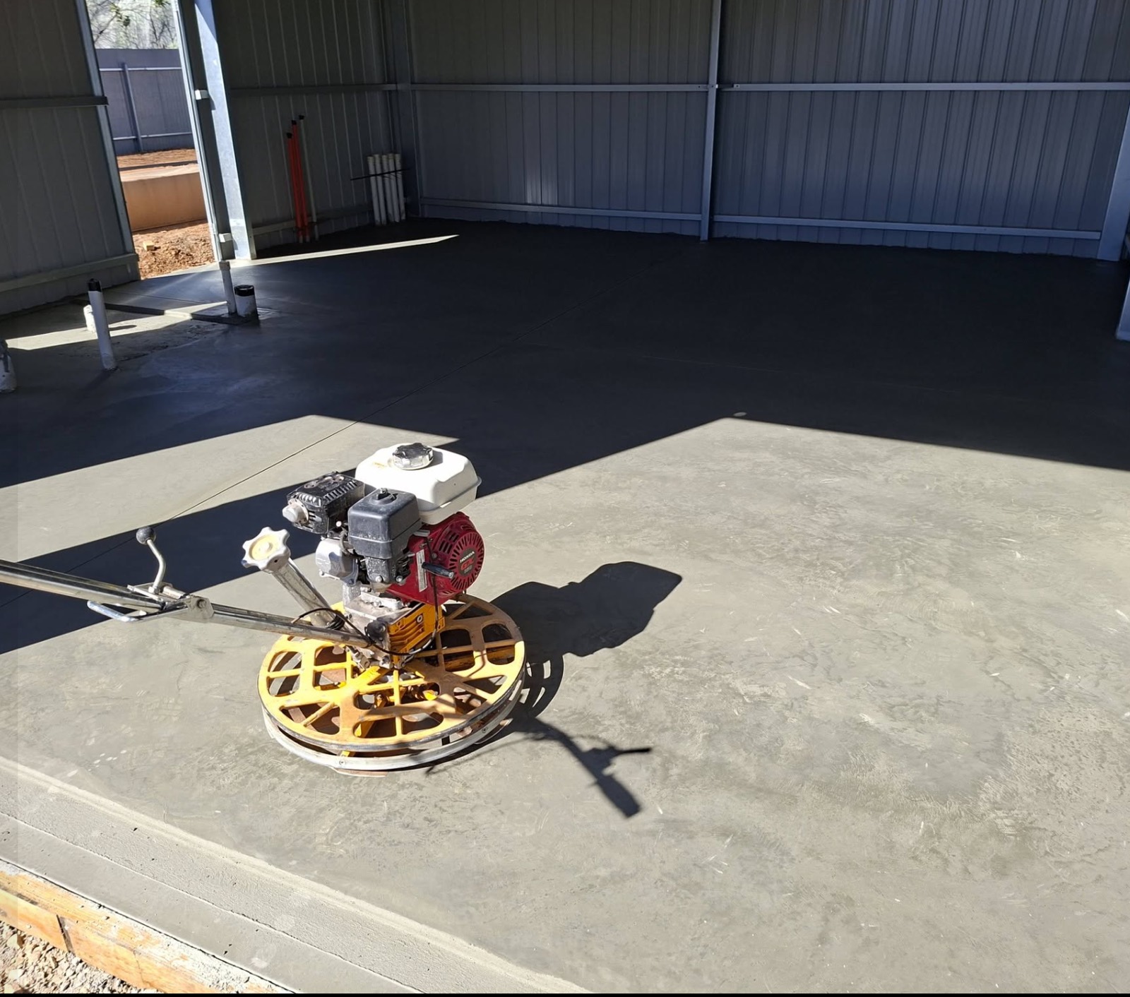 Burnished concrete shed slab